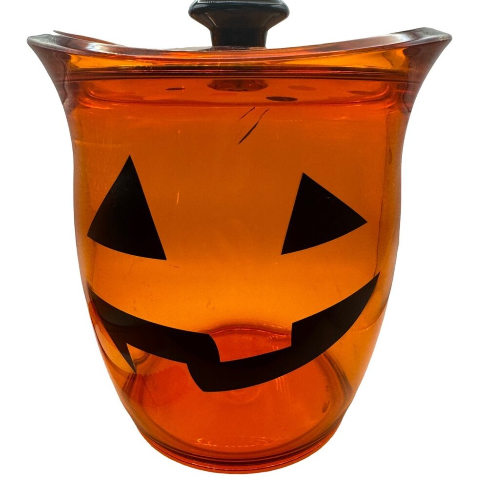 Vintage Halloween Pumpkin Ice Bucket With Lid & Tongs